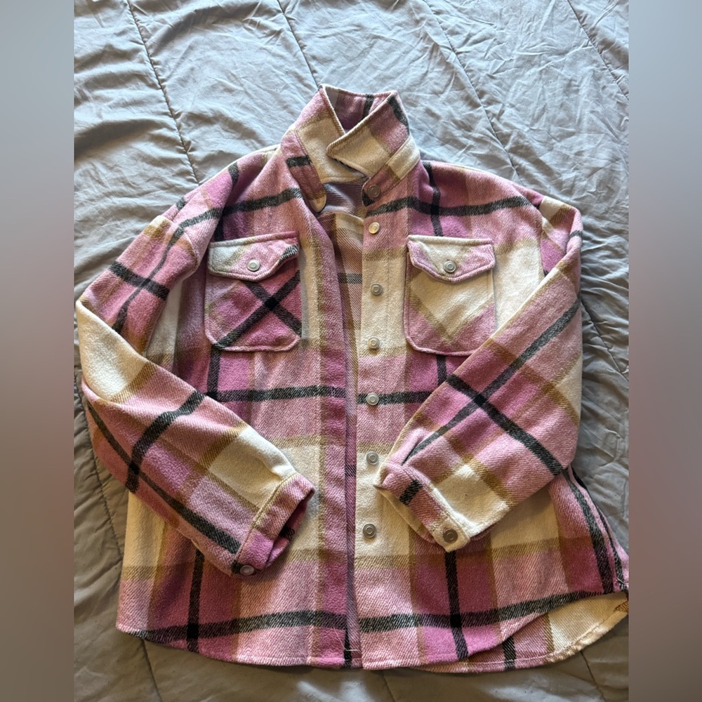 Plaid Kids Jacket in Pink and Cream